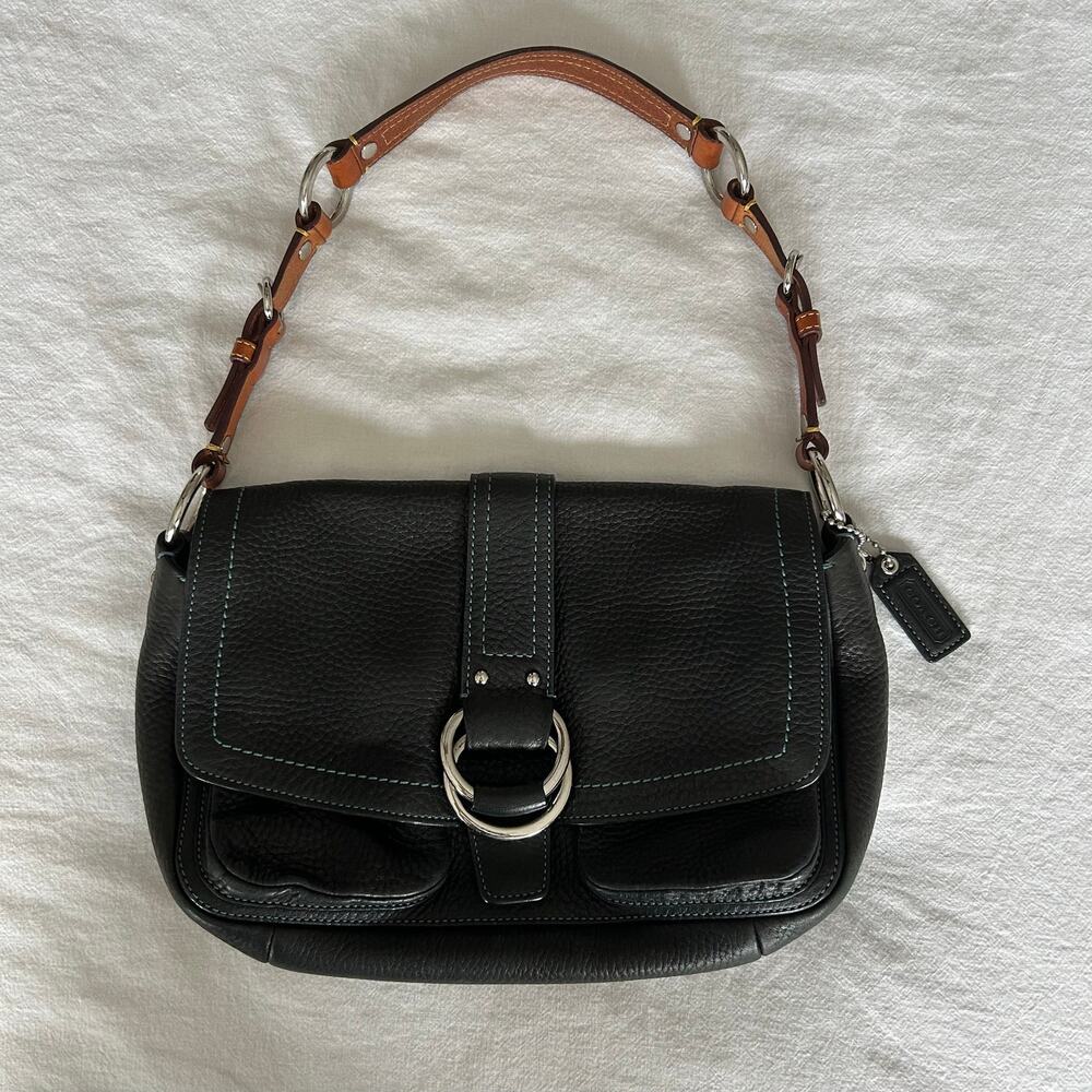 COACH Vintage Y2K Buckle Flap Shoulder Bag in Black & Brown Leather